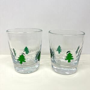 Hand Blown Rock Glasses with Applied Green Trees